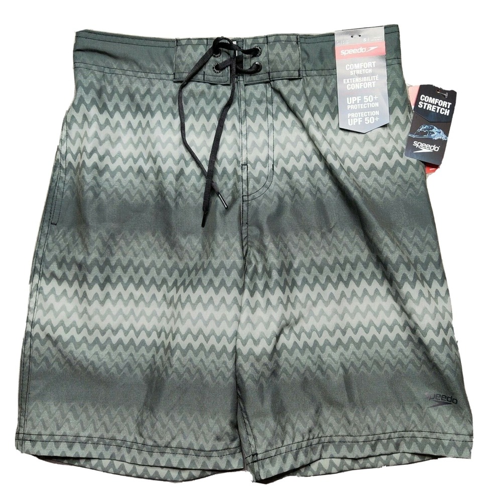 SPEEDO Men Small Bondi Boardshorts Black Comfort Stretch Swim Trunks NEW